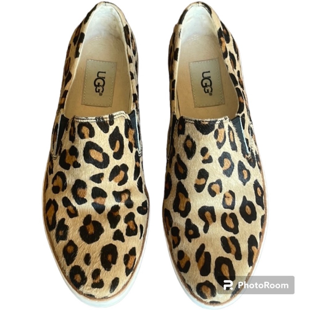 UGG Keile Leopard Animal Print Calf Hair Slip on Sneakers size 7